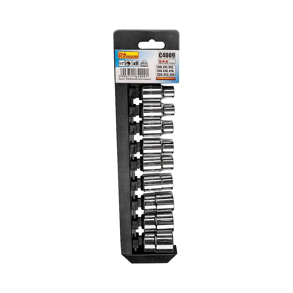 Zestaw nasadek torx 1/2" E10-E24, 9 elementów